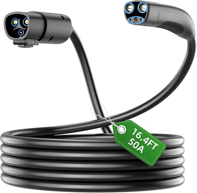 NACS EV Charging Extension Cable for Tesla, 16.4ft 240V 50A 12KW Level 1/2, Compatible with Model 3/Y/X/S, Tesla Wall Connector & Mobile Charger