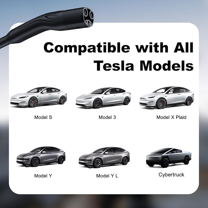 Level 1/2 Tesla Charger 16Amp, Electric Vehicle Portable Charger with 28FT Cable, 3.5KW Home EV Charging Station for All Tesla Models Y/X/3/S,110V-240V, NEMA 6-20 & NEMA 5-15 Plug