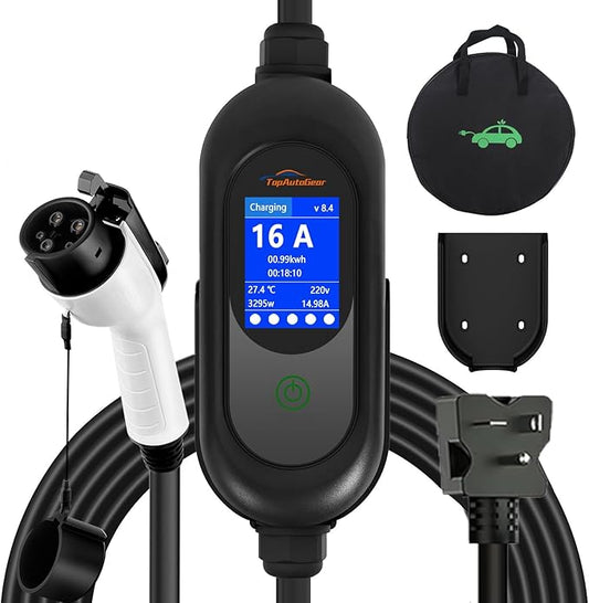 Portable Level 1/2 EV Charger 16A 110V-240V, 25FT Electric Car Charger with Adjustable Current Delay Timer, ETL Certified Waterproof SAE J1772 NACS Compatible Home Travel EV Charging Cable