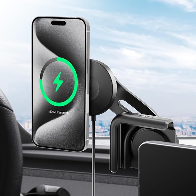 TapLock Qi2 MagSafe Charging Tesla Phone Mount for Model Y Juniper 2025/26 & Model 3/Y/S/X - iPhone 17 Pro Max with MagSafe & Pixel 10 Pixelsnap & Galaxy S26 Series [Not for Updated 16in QHD Screen]