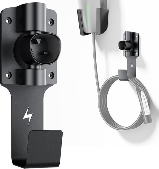 for Tesla Charger Holder, with 180° Rotation Nozzle Dock, Metal J-Hook for Tesla Model 3/Y/X/S Charger Cable Car Accessories Wall Connector Organizer Extra with Mobile Connector Holder