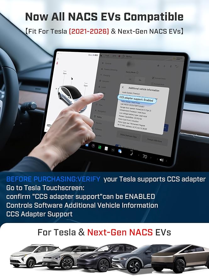 Raylix Upgraded CCS1 to Tesla Adapter, for All Tesla Models(2021-2026) & Next-Gen NACS EVs, 250kW SuperFast Charging Adapter, CCS to NACS, Only Work with DC Level 3 Charging Stations with CCS1 Plug