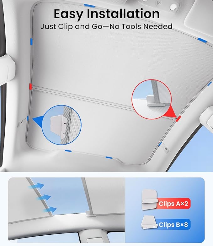Zanch Tesla Model S Accessories Sunshade Roof [2025 Cooling Tech, Heat Insulation] No Sag Foldable Roof Glass Sun Shade for Model S (2021-2025) Tesla Accessories 2026 2025 - Black