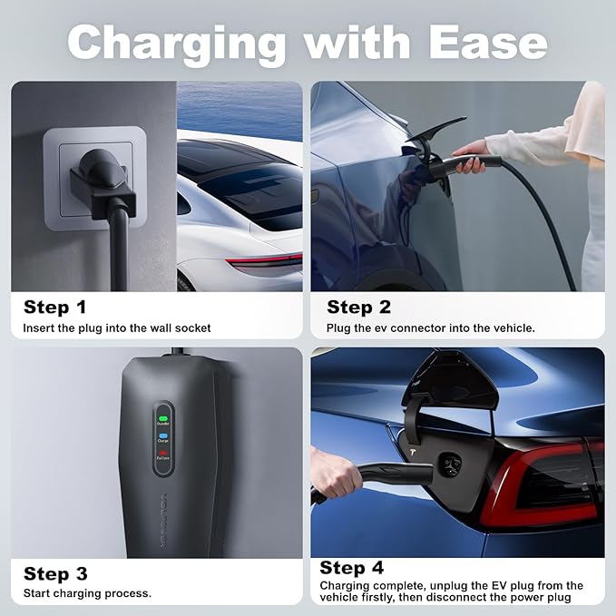 Level 1/2 Tesla Charger 16Amp, Electric Vehicle Portable Charger with 20FT Cable, 3.5KW Home EV Charging Station for Tesla Models Y/X/3/S,110V-240V, NEMA 6-20 & NEMA 5-15 Plug