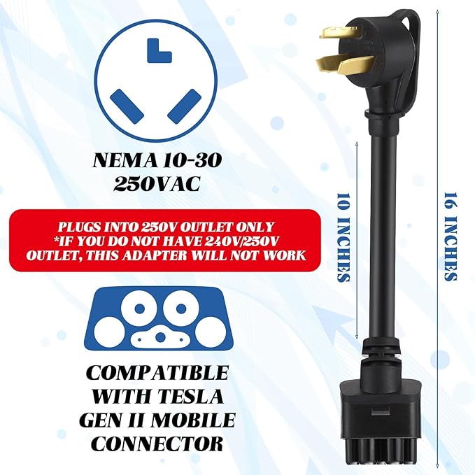 16" Adapter Compatible with Tesla Gen 2 Mobile Portable Charger Connect Mobile Charger to Handle(not Compatible with Pre-2018 Model S/x Vehicles)(10-30p)