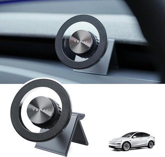 TEMAI MagSafe Phone Mount Dedicated for Tesla Model Y 2025 (Juniper) ONLY - No Damage Silicone - Fits iPhone 17 16 15 Pro Max - [Specifically for Center Vent Position]