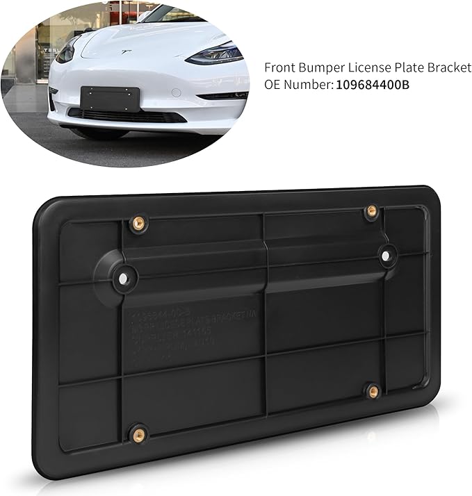 109684400B Rear License Plate Frames for 2017-2023 Tesla Model 3 and 2020-2025 Model Y Car, Rear Plate Holder with 4 Brass Mounting Screw Holes, Rust Proof Rattle Proof License Plate Holder Bracket
