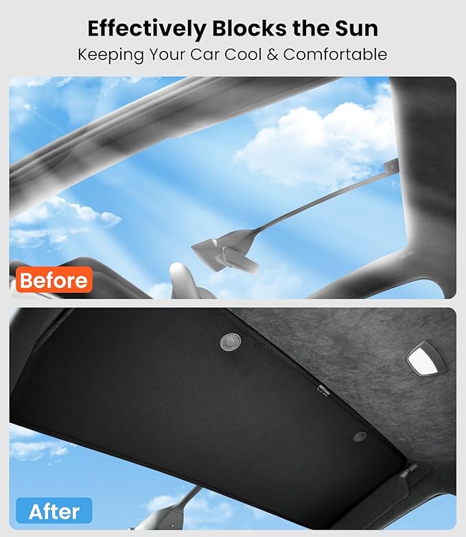 Zanch Upgraded Tesla Model X Sunshade Roof [No Gaps, Never Sag] 3PCS Heat Insulation Custom Fit Front Roof Glass Sun Shade for Model X 2020-2025, Black