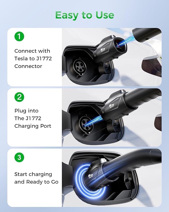 Raylix Tesla to J1772 Adapter (Max 80A, 250V) [for J1772 Electric Vehicles] Tesla Charger Adapter, NACS to J1772 Adapter Compatible with Tesla Wall Connector Destination Mobile Charger