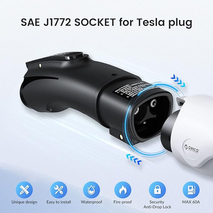 ORICO Tesla to J1772 Adapter, 32A 250V J1772 EV Charging Adapter, Fit for All J1772 EVs, Compatible with Tesla Destination Charger Wall Connector and Mobile Connector