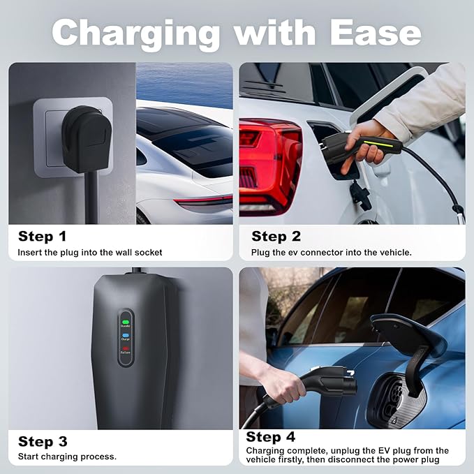 Level 2 EV Charger, 32A/7KW Electric Vehicle Portable Charger with 20FT Cable, Home EV Charging Station, 240V NEMA 14-50 Plug, for All SAE J1772