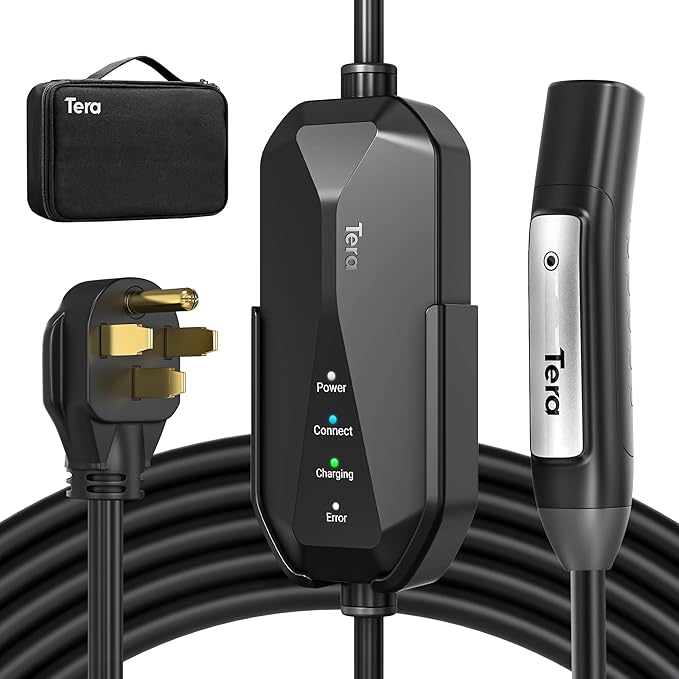 Tera 2025 New Level 2 Charger for Tesla Most Compact 32A 25FT NACS ETL FCC NEMA 14-50 Plug & NEMA 5-15 Level 1 Waterproof Patent IP66 Lightweight Portable EV Charger for Tesla Y/3/S/X Cybertruck P04