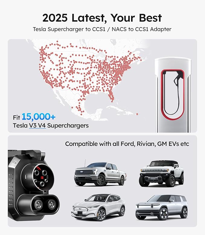 Wigoo 2026 Upgrade NACS to CCS1 Tesla Supercharger Adapter [UL 2251 Certified, Smart Temp-Control Chip] Max 500A 1000V NACS DC CCS EV Adapter