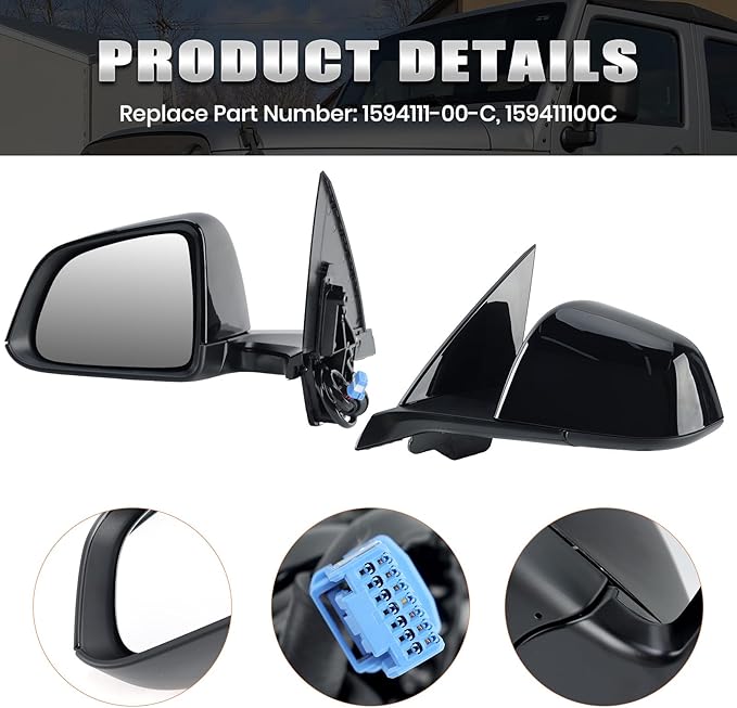 Left Driver Side Mirror Compatible with Tesla Model Y 2020-2024 Replacement 1594111-00-C 159411100C Power Heated Memory 13 Pins (Black)
