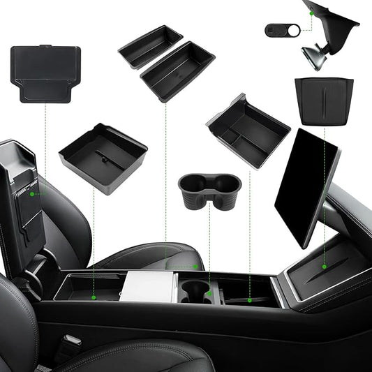 10PCS Center Console Organizer Tray for 2025 2026 Tesla Model Y Juniper Accessories, Under Seat Storage Armrest Hidden Storage Box Cup Holder Charger Pad for Tesla Model Y Juniper (Not fit Standard)