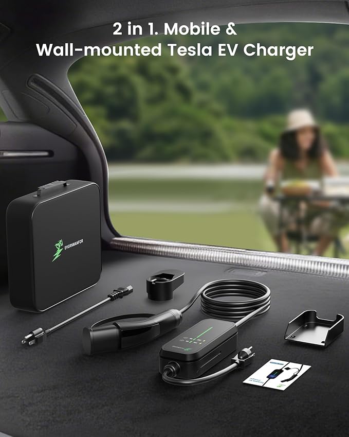 32A Level 2 Tesla Charger, [1.8″ Led Screen, 10-32A Adjustable Current, Timing Delay, Ip67/Ip65] 25ft Tesla Mobile or Home Wall Charger, 240V Nema 14-50 Plug, Wall Mount, Connector for Model X/Y/3/S