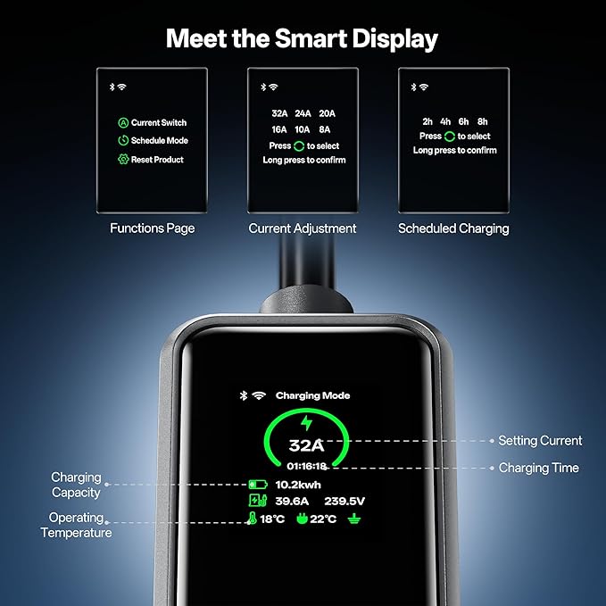 Level 2 EV Charger,Tesla EV Charger NACS 32A with 25FT Extension Cord Cable,Enhanced WiFi Smart App,240V NEMA 14-50 Plug Compatible with All Tesla Models X/Y/3/S,UL,ETL,FCC Certified