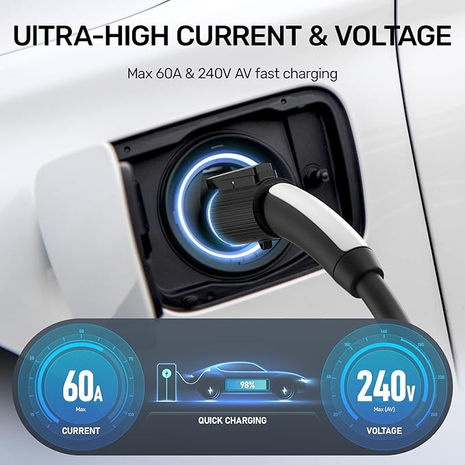 Unitek Tesla to J1772 Charging Adapter Max 60 Amp 240V Fit for All J1772 Evs Anti-Drop Lock EV Charger Adapter Works with Tesla High Power Wall Connectors Destination Chargers Mobile Connectors