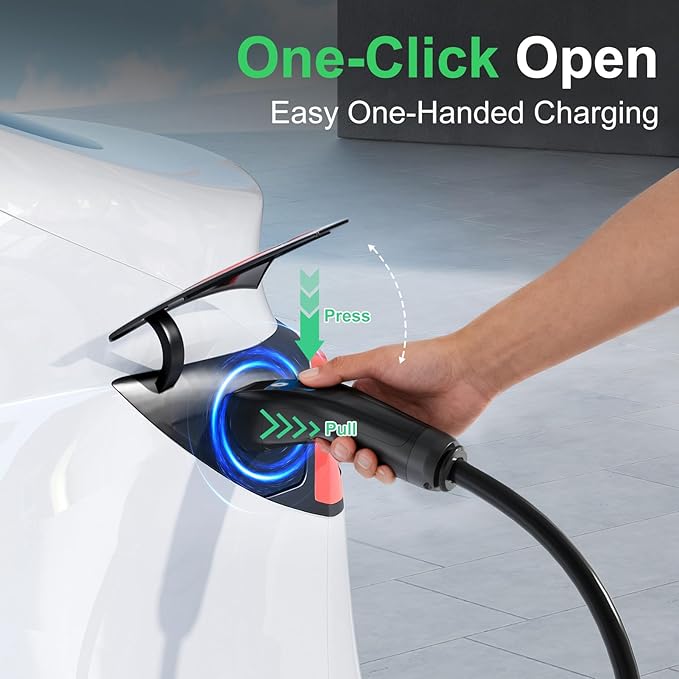 Level 2 Tesla Charger, 25A Portable EV Charger with NEMA 14-30 Plug, 22 ft Cable – Unlocking Convenience with One-Touch Release, Compatible with All Tesla Models & Cybertruck