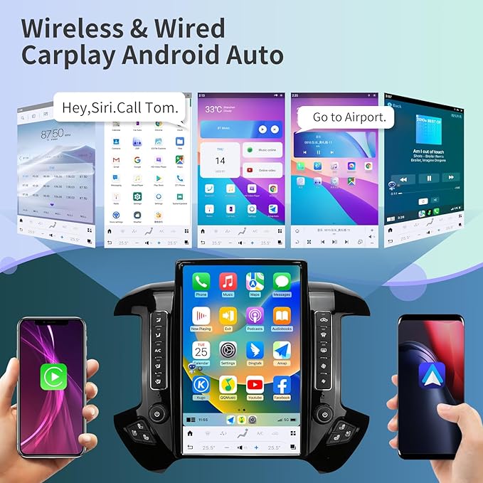 Car Radio for Chevrolet Silverado GMC Sierra 2014-2019 Stereo Replacement Head Unit 14.4 Inch 2K IPS Touch Screen Tesla Style Carplay Android Auto GPS Navigation Multimedia Play OEM 7 Inch（Black）