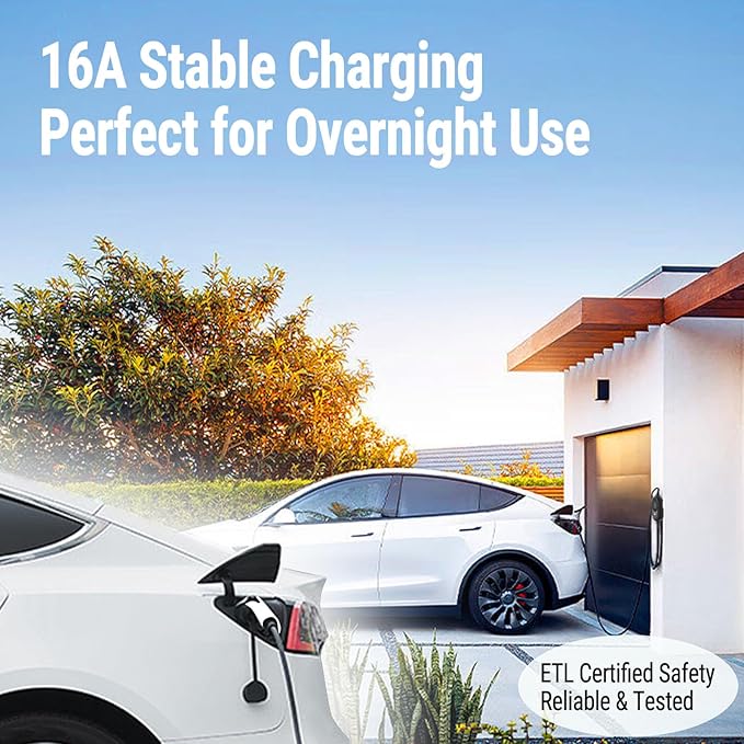 Portable Level 1 & Level 2 EV Charger, 40FT Cable, 16A Adjustable EVSE with LCD Display, NEMA 6-20 to 5-15 Plug, ETL & FCC Certified, SAE J1772 for Home & Emergency Charging