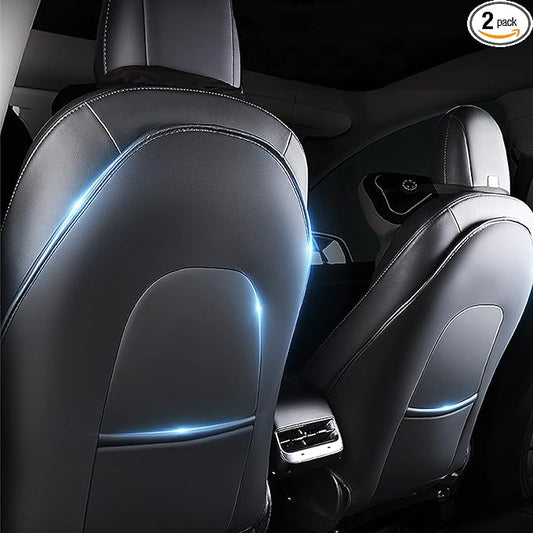 for Tesla Model Y 3 S X (Juniper & Highland Included) Seat Back Kick Protectors for Kids Kick Mats Leather Back Seat Cover Protect from Mud, Stains, Scratches, Set of 2 for Tesla Accessories