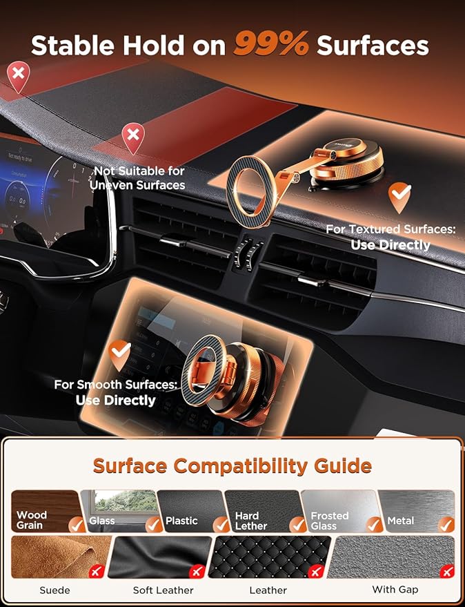 Car Phone Holder – 360° Magnetic Car Phone Mount with Metal Long Arm & Extended Reach 2026 Tesla Phone Holders for Your Car for iPhone 17 Pro Max 16 15 14 13 12 Plus, Cosmic Orange