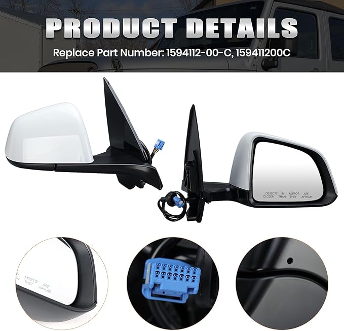 Right Passenger Side Mirror Compatible with Tesla Model Y 2020-2024 Replacement 1594112-00-C 159411200C Power Folding Heated Memory 13 Pins White