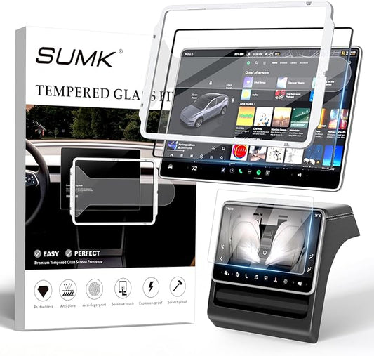 15.4 inch Screen Protector for Tesla Model 3/Y Accessories [9H & Anti-Fingerprint] Front & Back Tempered Glass Screen Protector for Tesla Model Y 2025 & Model 3 Highland 2024-2026 - Glossy