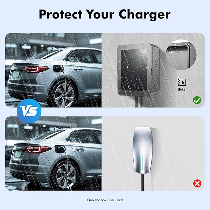 Charging Protective Box w/Lock, Wall-Mounted Charging Station Box Steel Organizer Electric Vehicle Car Charging Cover Protector Case w/Holes for Tesla Gen 3 Wall Connector