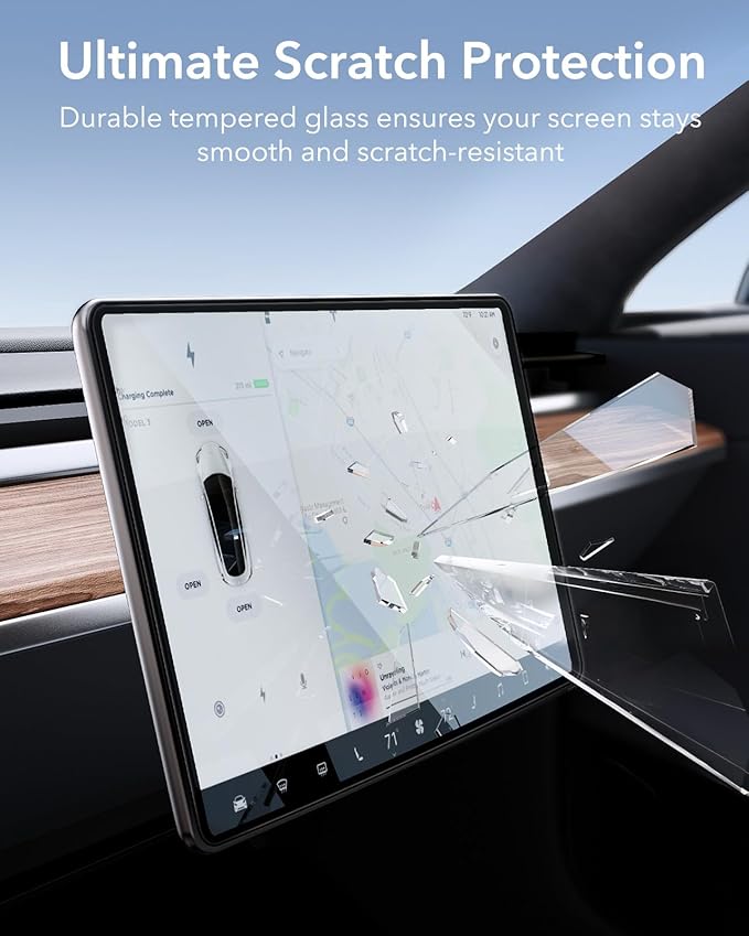 ESR Tempered Glass Screen Protector for Tesla Model Y (2025-2020), Tesla Model 3 (2023-2017), 15'' Touchscreen Protector, 9H Glass Matte Film Accessories with Alignment Kit, Anti Glare, Bubble Free