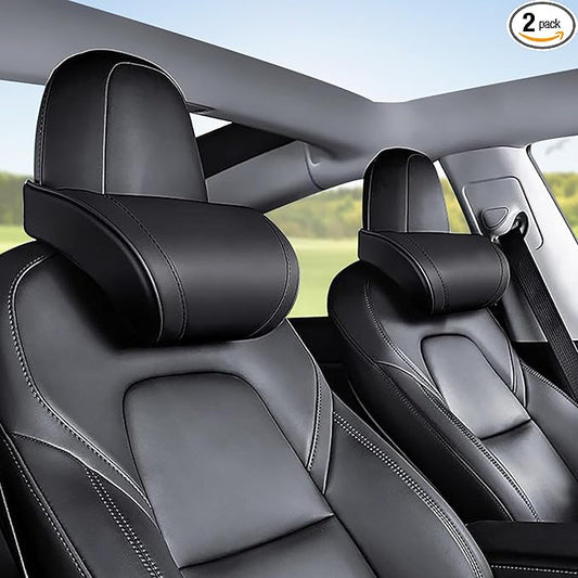 Car Neck Pillow for Tesla Model Y/3/S/X/Cybertruck Memory Foam Headrest Pillow Ergonomic Design Neck Support Seat Headrest Softness Comfortable Car Pillow (Black, 2 Pack)