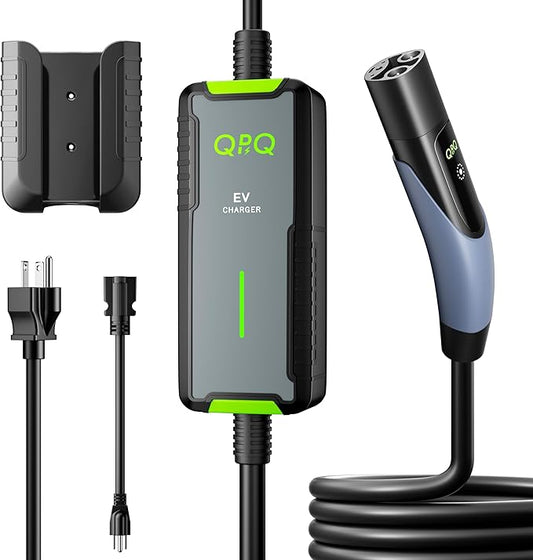 QPQ Level 1/2 Tesla Charger 16A, Portable Electric Car EV Charger for Tesla Models Y/X/3/S, 21FT Cable 240V NEMA 6-20 Plug 120V NEMA 5-15 Adapter, NACS Connector, 3.5KW Home EV Charging Station