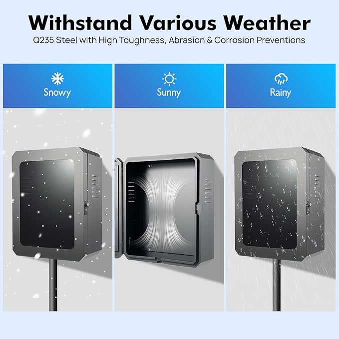 Universal Charger Station Box, Indoor/Outdoor Q235 Steel Charger Box Wall-Mounted Charging Station Protection Box for Tesla Gen 3 Wall Connector, 23.62 * 7.87 * 19.68in