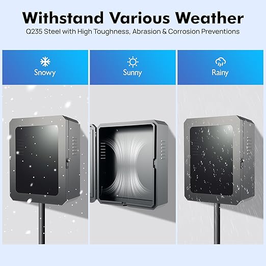 Charging Protective Box w/Lock, Wall Charger Station Box, IP65 Waterproof Cable & Power Q235 Steel Organizer Vehicle Charging Equipment w/Holes Protective Covers for Tesla Gen 3 Wall Connector, Black