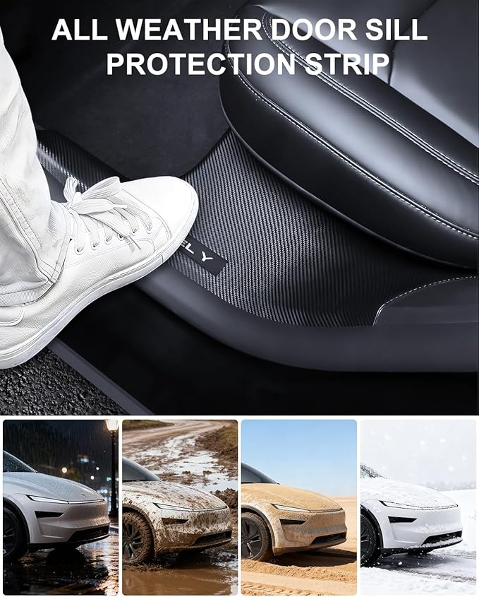 10PCS for Tesla Door Sill Protector Model Y Juniper Interior Accessories 2025-2026 Carbon Fiber Door Pedal Kick Protection Strip Guards Plate Cover ABS Front Rear Door Sill Scuff Edge Entry