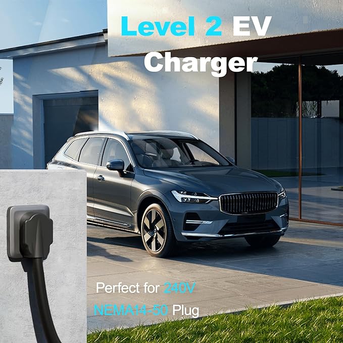 Level 2 EV Charger 32A 7KW - 20FT Cable & NEMA Adapter (14-50) - 240V Portable Electric Car Charger for All SAE J1772 EVs