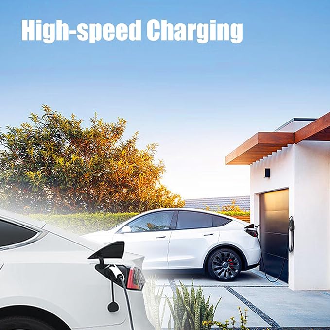 Level 2 EV Charger 50A 240V Portable EVSE 45 Miles Per Hour Fast Charging, NEMA 14-50 Plug, 25FT Cable, SAE J1772 Compatible, Smart LCD Delay Timer, Home Outdoor Use