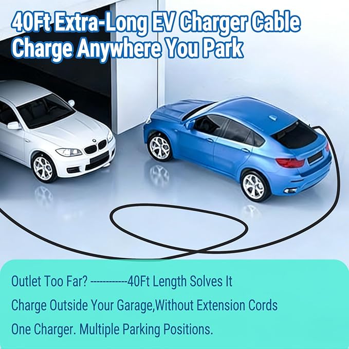 Portable Level 1 & Level 2 EV Charger, 40FT Cable, 16A Adjustable EVSE with LCD Display, NEMA 6-20 to 5-15 Plug, ETL & FCC Certified, SAE J1772 for Home & Emergency Charging