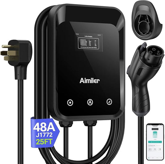 Level 2 Electric Vehicle (EV) Charger(WiFi APP/Plug-Play), 48A, 25ft Cable ETL Certified, 240V NEMA 14-50P Plug EVSE w/ J1772 Connector EV Electric Car Charging Stations for Home Level 2
