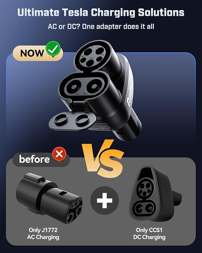 Raylix 2In1 CCS & J1772 to Tesla Adapter, Only Fit for Tesla Model Y 3 X S (2021-2026) & NACS EVs, Fast 250kW Charging, CCS to NACS Adapter, Compatible with DC Level 3 & AC Level 1/2 Charging Stations