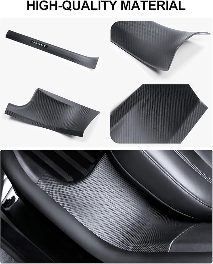 10PCS for Tesla Door Sill Protector Model Y Juniper Interior Accessories 2025-2026 Carbon Fiber Door Pedal Kick Protection Strip Guards Plate Cover ABS Front Rear Door Sill Scuff Edge Entry
