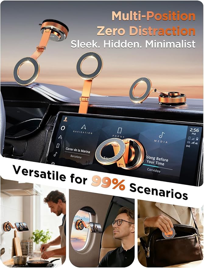 Car Phone Holder – 360° Magnetic Car Phone Mount with Metal Long Arm & Extended Reach 2026 Tesla Phone Holders for Your Car for iPhone 17 Pro Max 16 15 14 13 12 Plus, Cosmic Orange