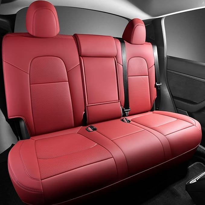 HKZ Custom Fit Model Y Leather Seat Covers for Tesla Model Y 2019 2020 2021 2022 2023 2024,5-Seat Full Set,Car Seat Protector - Burgundy