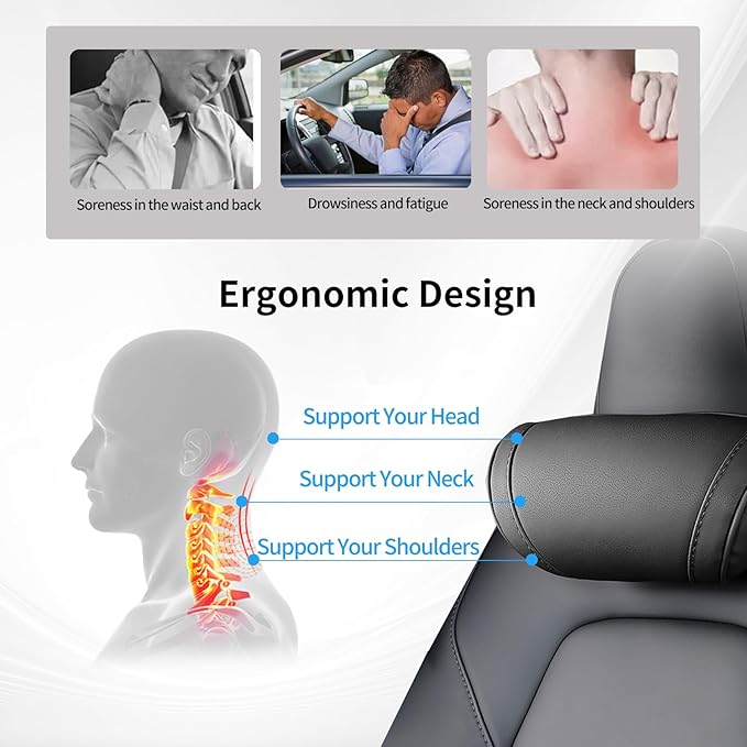 Car Neck Pillow for Tesla Model Y/3/S/X/Cybertruck Memory Foam Headrest Pillow Ergonomic Design Neck Support Seat Headrest Softness Comfortable Car Pillow (Black, 2 Pack)