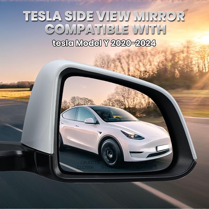 Right Passenger Side Mirror Compatible with Tesla Model Y 2020-2024 Replacement 1594112-00-C 159411200C Power Folding Heated Memory 13 Pins White