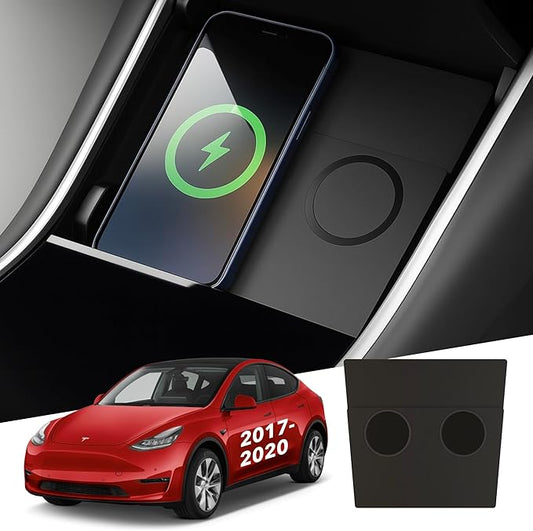 TWRAPS Dual Wireless 2x25W Phone Charger for 2017-2020 Tesla Model 3 and Tesla Model Y, 1st Gen Center Console Charging Pad -Works with iPhone 17 Pro Max and iPhone & Android Phones with MagSafe Cases