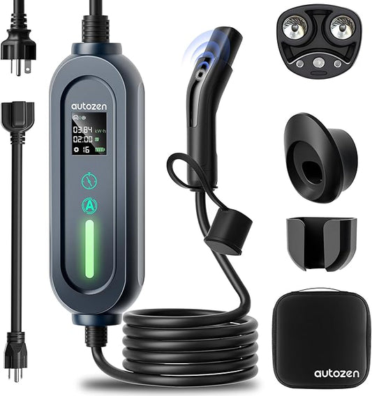 16A Level 1/2 Charger for Tesla [Adjustable Current, Delay Charge & Smart Display] NACS Mobile/Home Charger, NEMA 6-20/5-15 Plug, 110-240V, 21ft Mobile Connector Cable for Model X/Y/3/S/Cybertruck