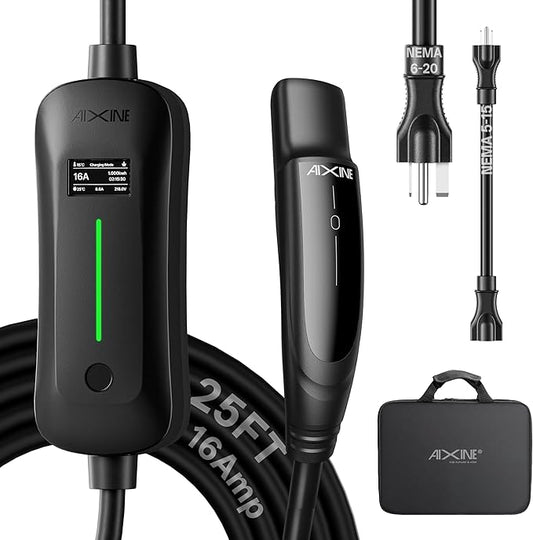 Level 1&2 EV Charger,Tesla EV Charger NACS 16A with 25FT Extension Cord Cable,Portable Electric Car Charger 240V NEMA 6-20 Plug&120V NEMA 5-15 Adapter Compatible with All Tesla Models