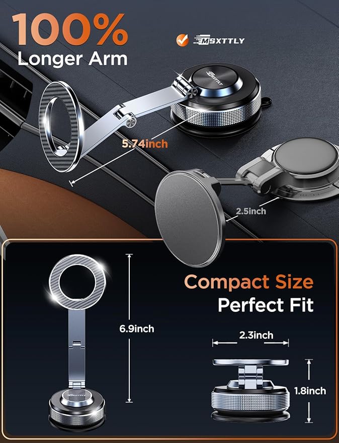 Car Phone Holder 360° Adjustable Tesla Magnetic Phone Mount Foldable Car Mount 2026 Zinc-Alloy Magsafe Phone Holders for Your Car for iPhone 17 Pro Max 16 15 14 13 12 Plus,Carbon Fiber